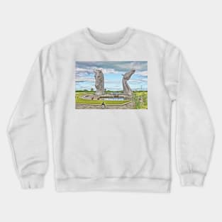 the Kelpies , Helix Park, Grangemouth Crewneck Sweatshirt